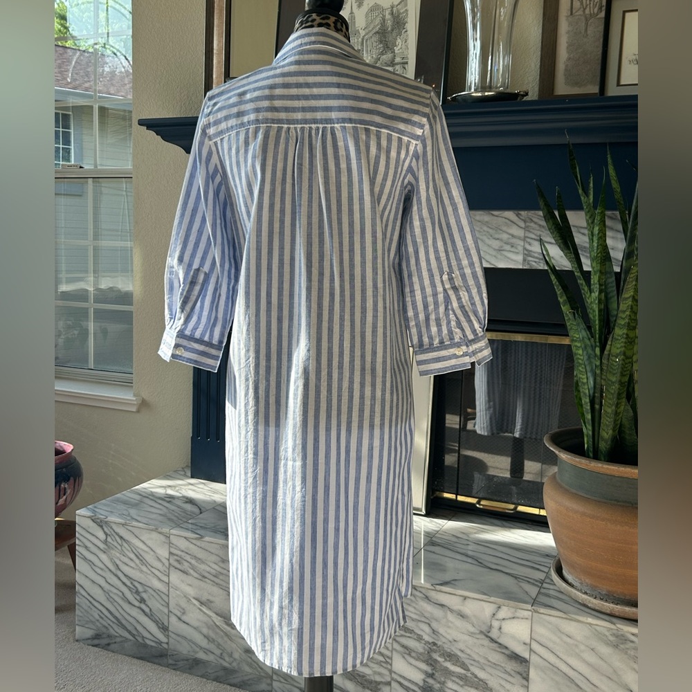 Blue and White cotton & linen dress or long shirt - Picture 2 of 4